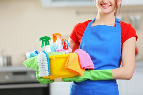 Carpet cleaner preparing a room for professional service